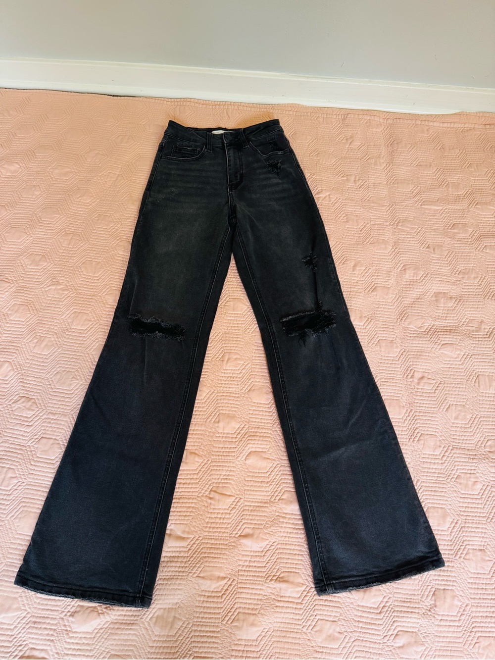 Altar'd State Black High-Rise Flared Jeans with Knee Rips